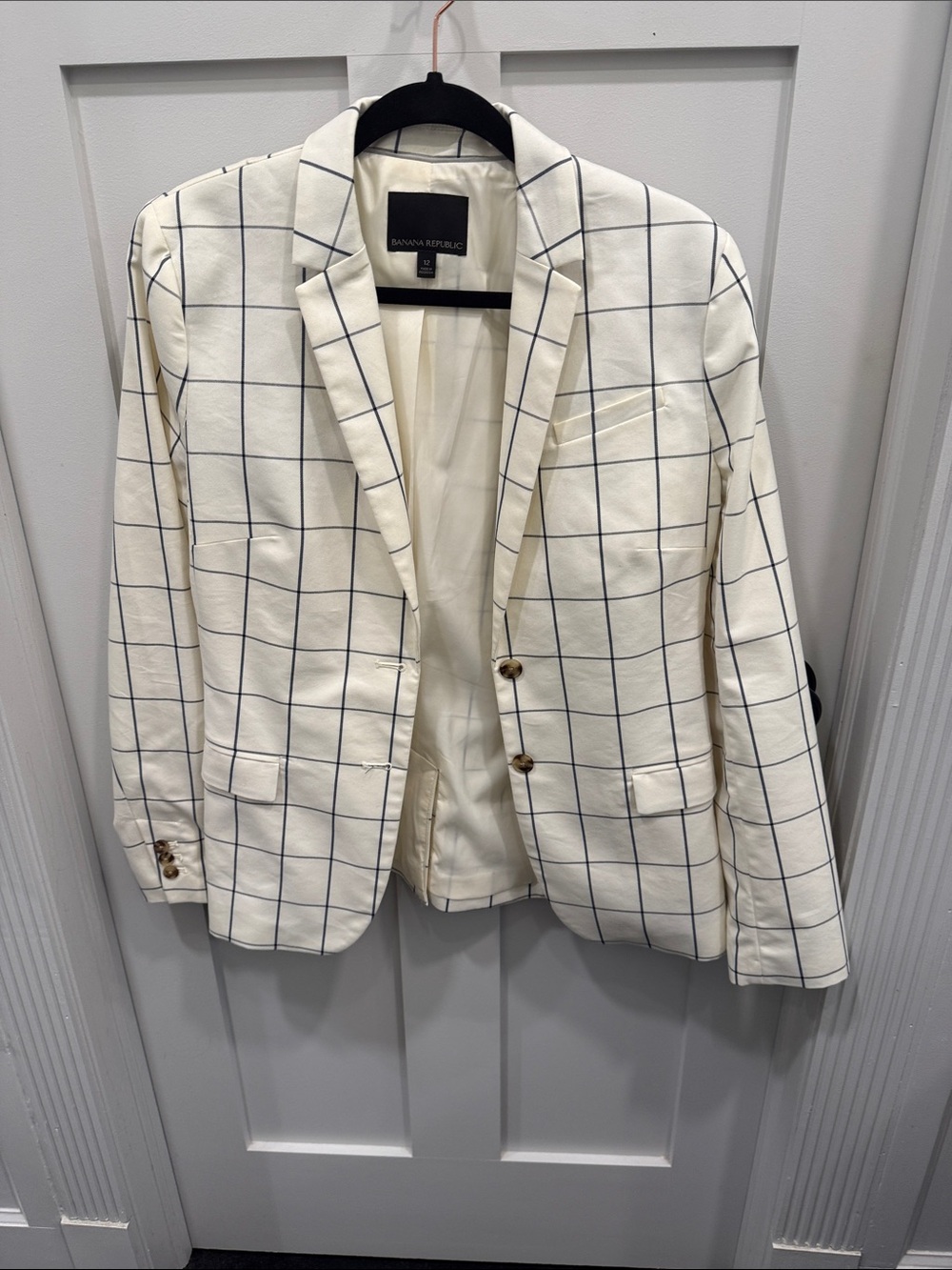 Banana Republic Ivory Blazer with Navy Windowpane